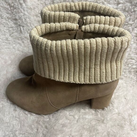 TORRID  leather Khaki Suede Cable Knit Top  ankle boots Block Heels SZ 12.5W - Picture 9 of 12
